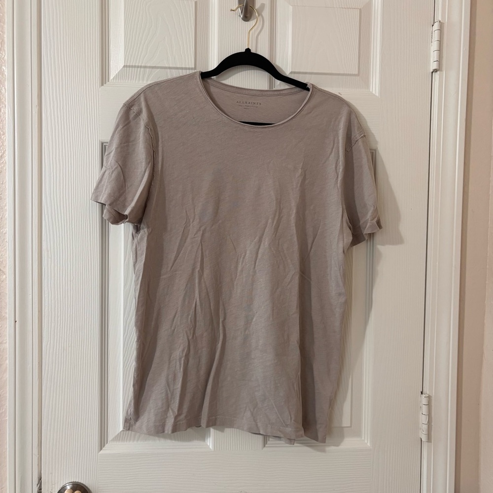 All Saints men’s short sleeve tan shirt regular fit Large